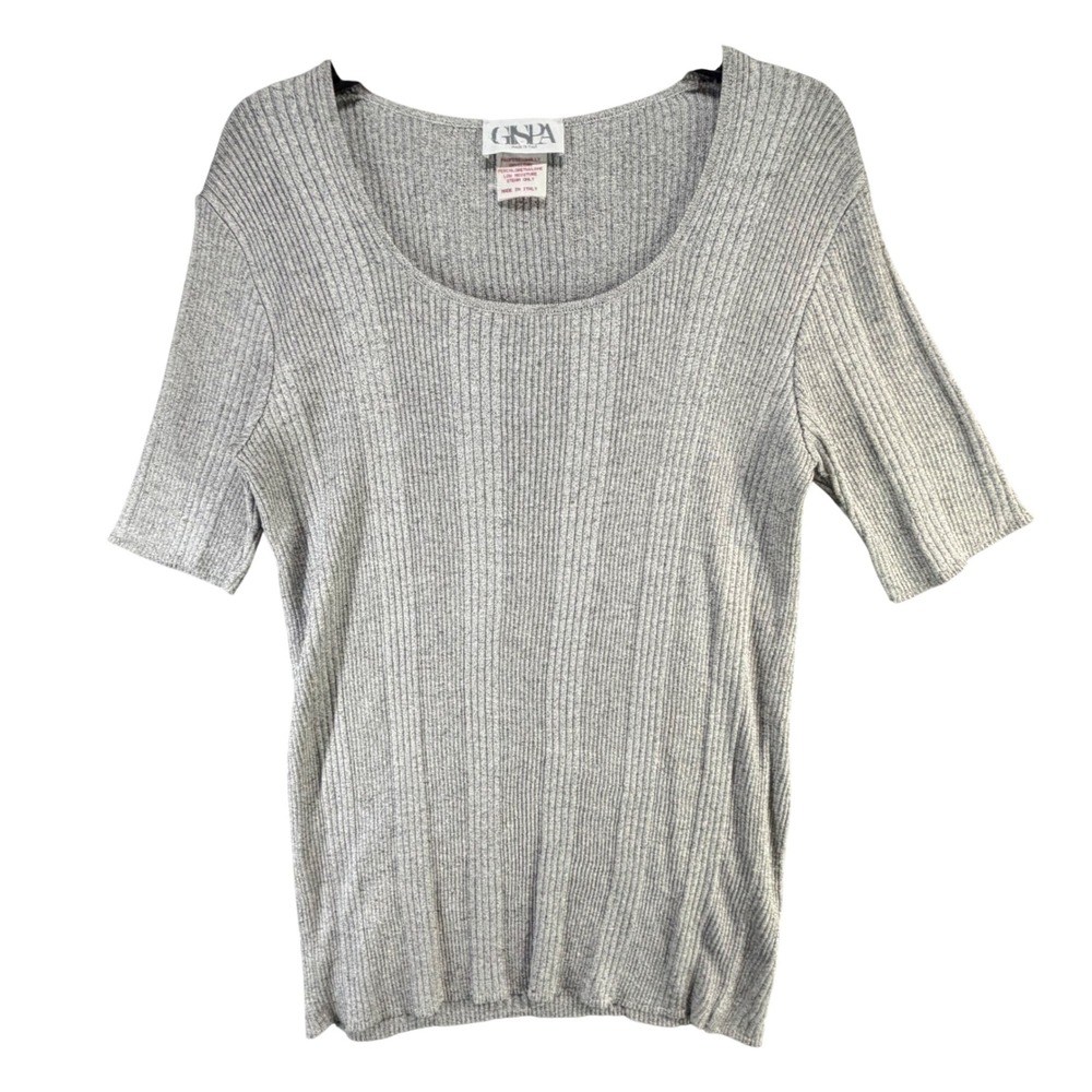 Vintage Gispa Italy Ribbed Knit Top Gray Quiet Luxury 90s Minimalist Size Small